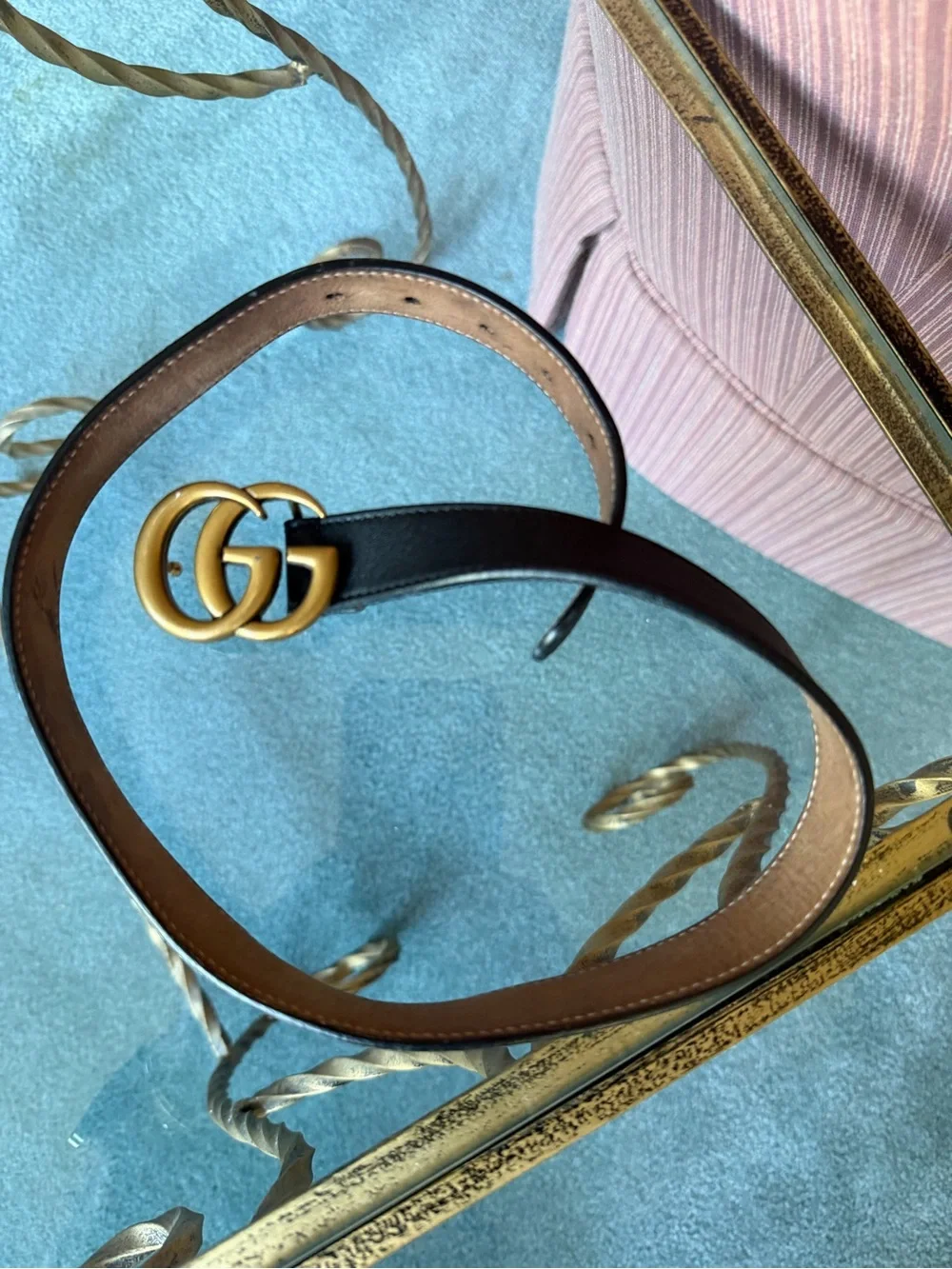 Gucci Black Leather Kids Belt with Gold Double G Buckle
